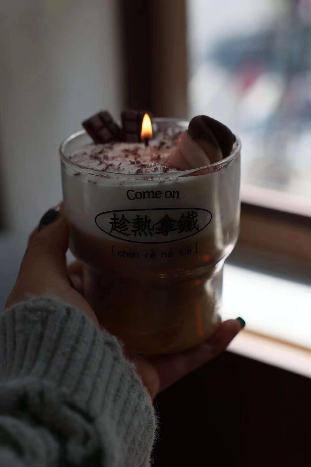 Realistic coffee latte and cocktail beverage soy candles in glass cups manufactured by Custom Candle Craft