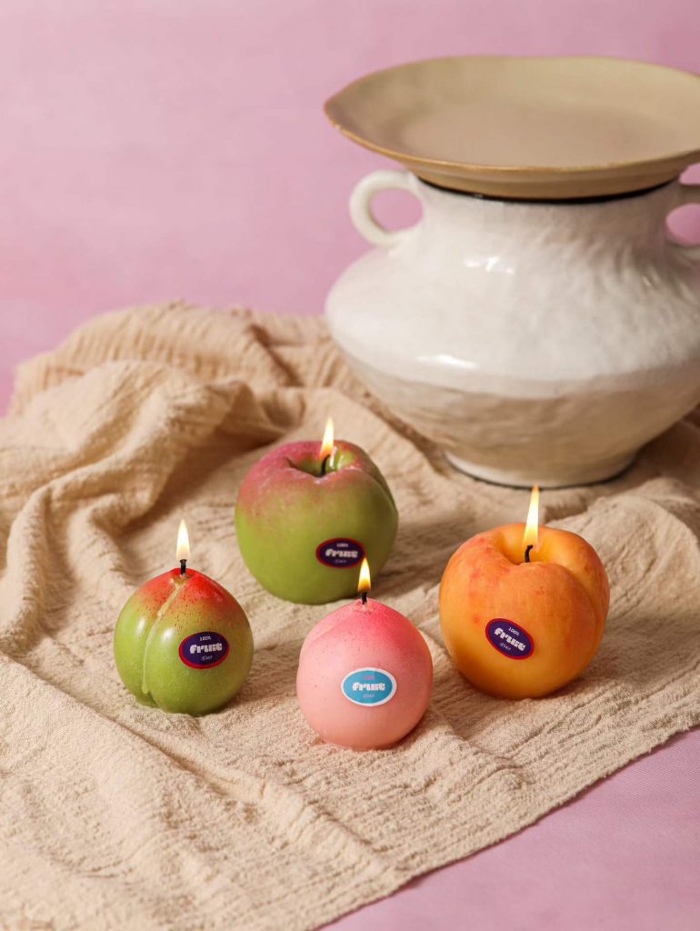 Aesthetic pastel peach fruit soy candles for private label gift boxes