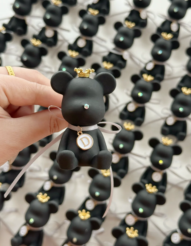 Black bear car vent clip aroma diffuser with crown and custom initial charm for automotive interior private label