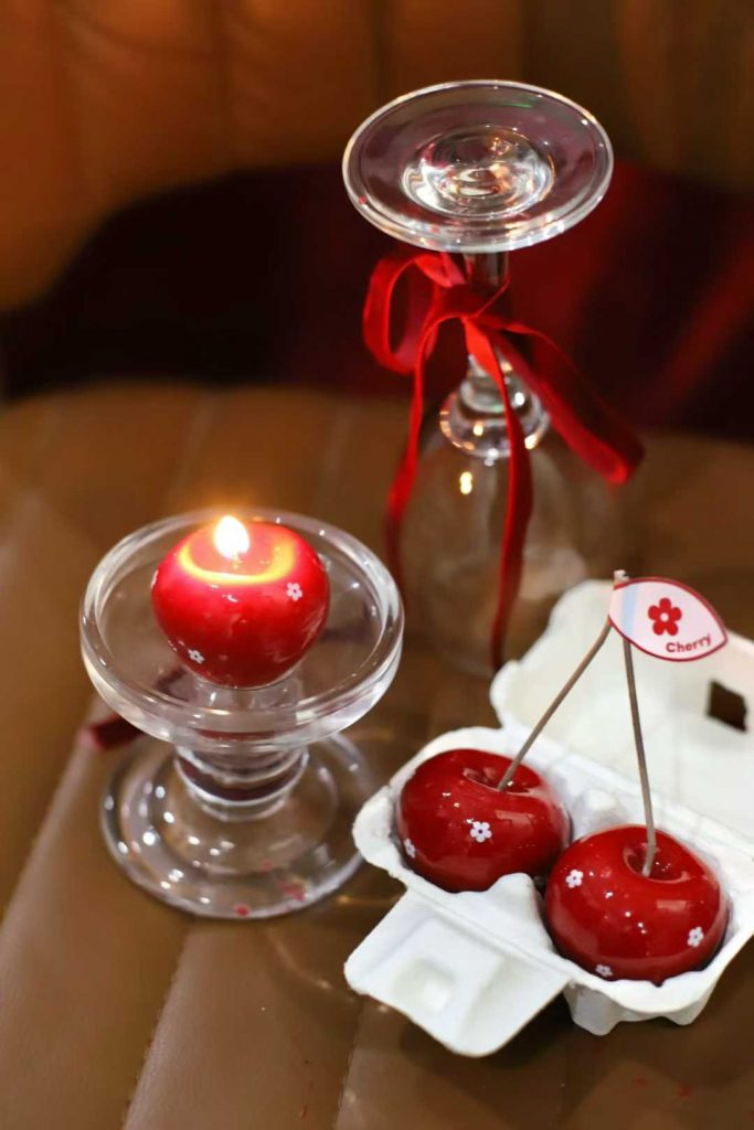 Custom red cherry soy candles in pulp egg carton packaging box by Custom Candle Craft OEM factory