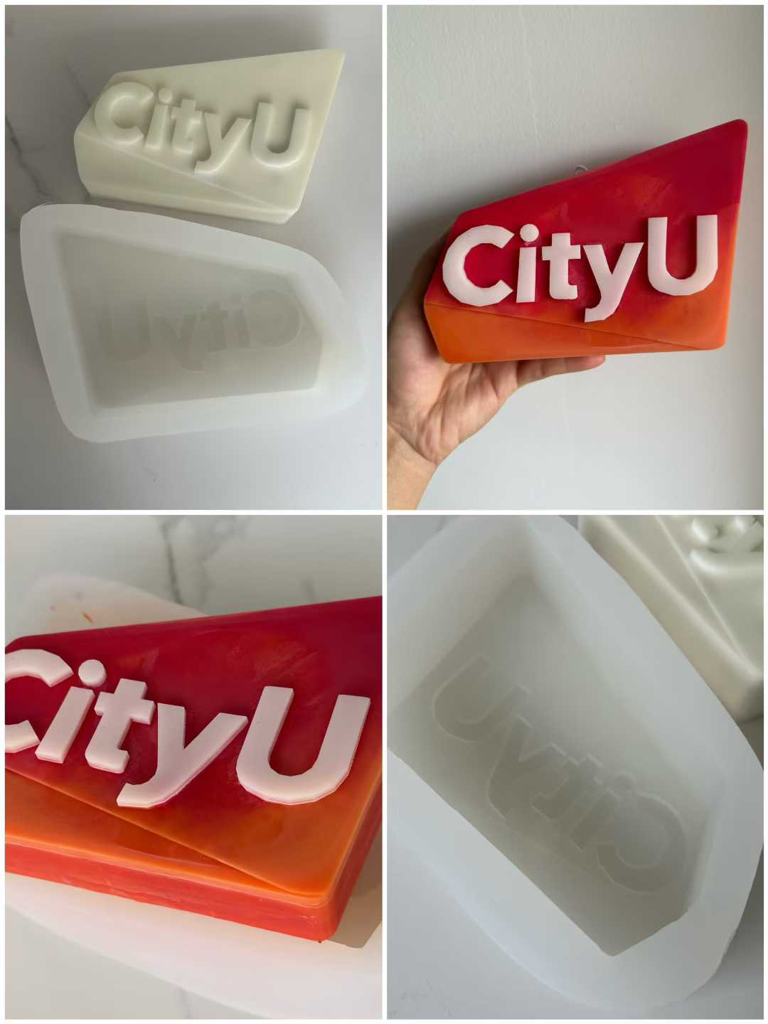 Custom brand logo silicone mold and private label embossed candle for corporate branding OEM orders