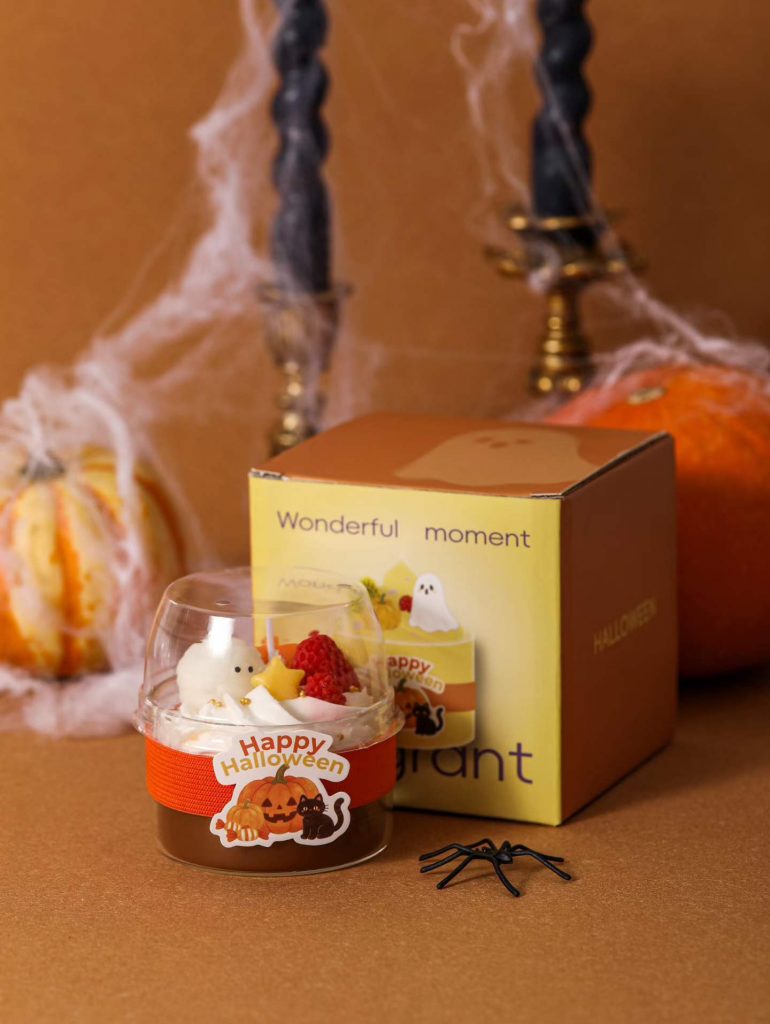 Custom Halloween glass dessert candle with bespoke printed gift box packaging