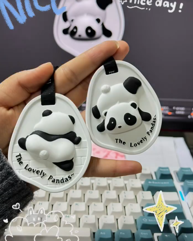 Handheld panda bear plaster car air freshener pendant with custom black strap